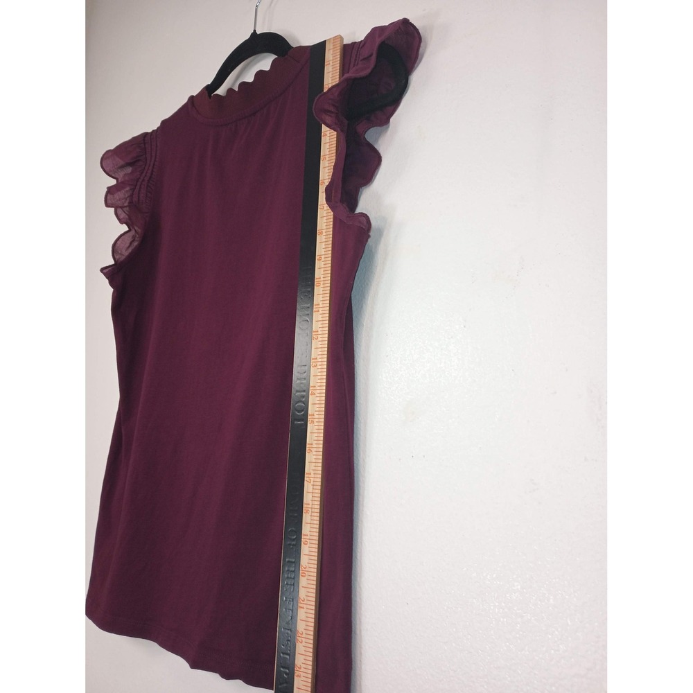Karl Lagerfeld Paris Ruffle Sleeve Scallop Neck Top Burgundy Small Whimsigoth - Picture 4 of 7